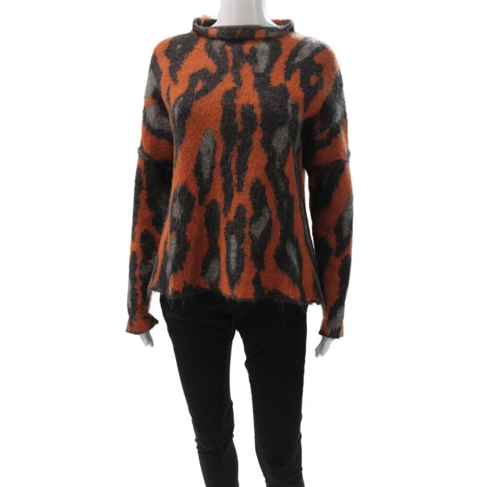 By Malene Birger Womens Animal Print Cowl Pullover Gray Wool Size M